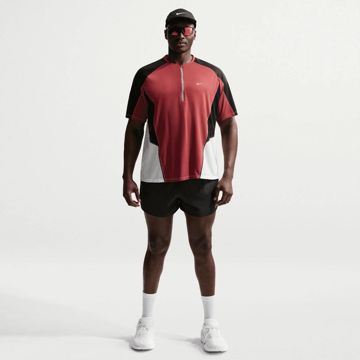 Retro Dri Fit Half Zip Running Top In Crimson/black