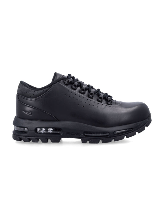 Black Leather Low-Top Sneakers With Visible Air Max Cushioning