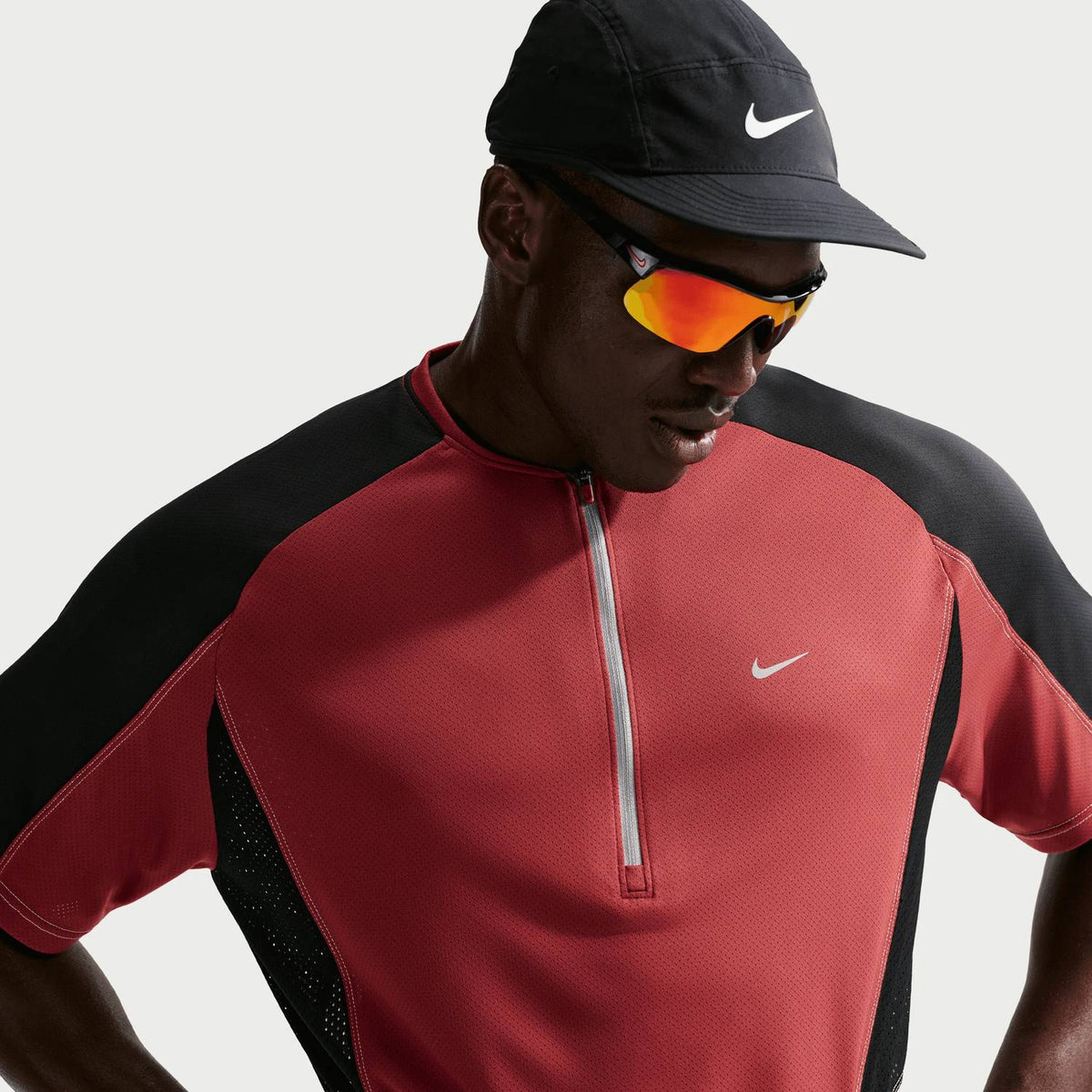 Retro Dri Fit Half Zip Running Top In Crimson/black