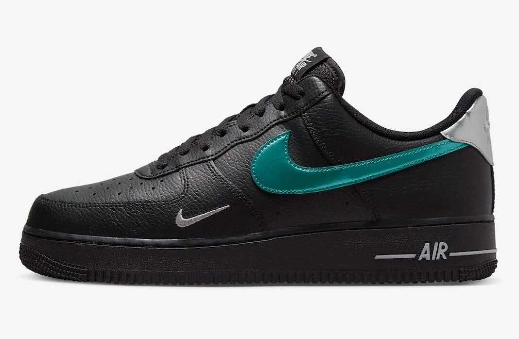 Men's Nike Air Force 1 '07 FD0654-001 Sneakers Black Blue Leather Lifestyle Shoes