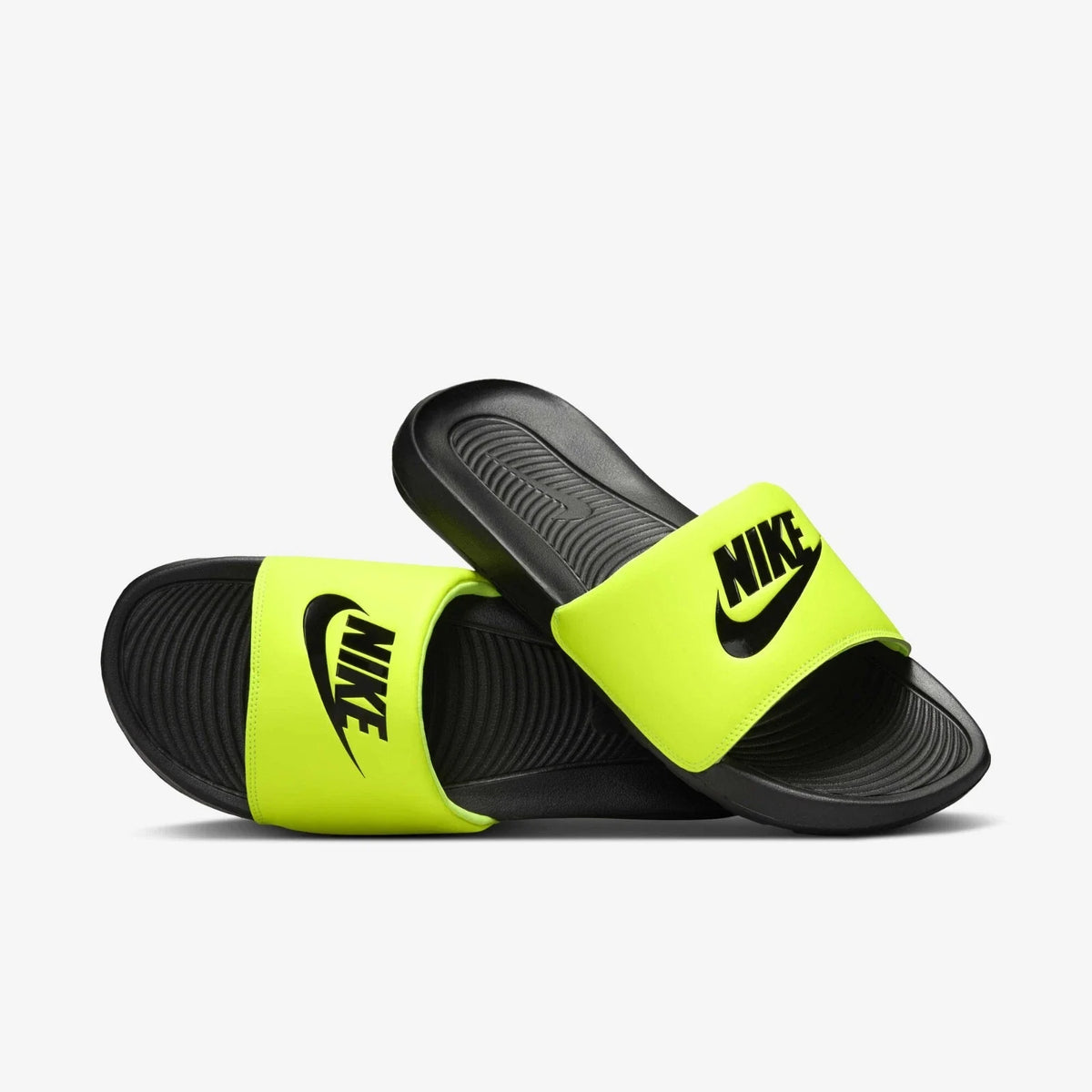 Nike Victori One CN9675-015 Sandals Men's Black Volt Swoosh Slip On Slides