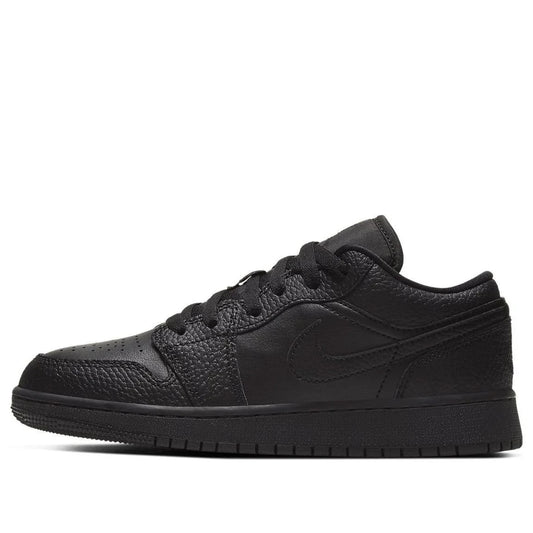Air Jordan 1 Low 553560-091 Kids Black Tumbled Leather Grade School Shoes