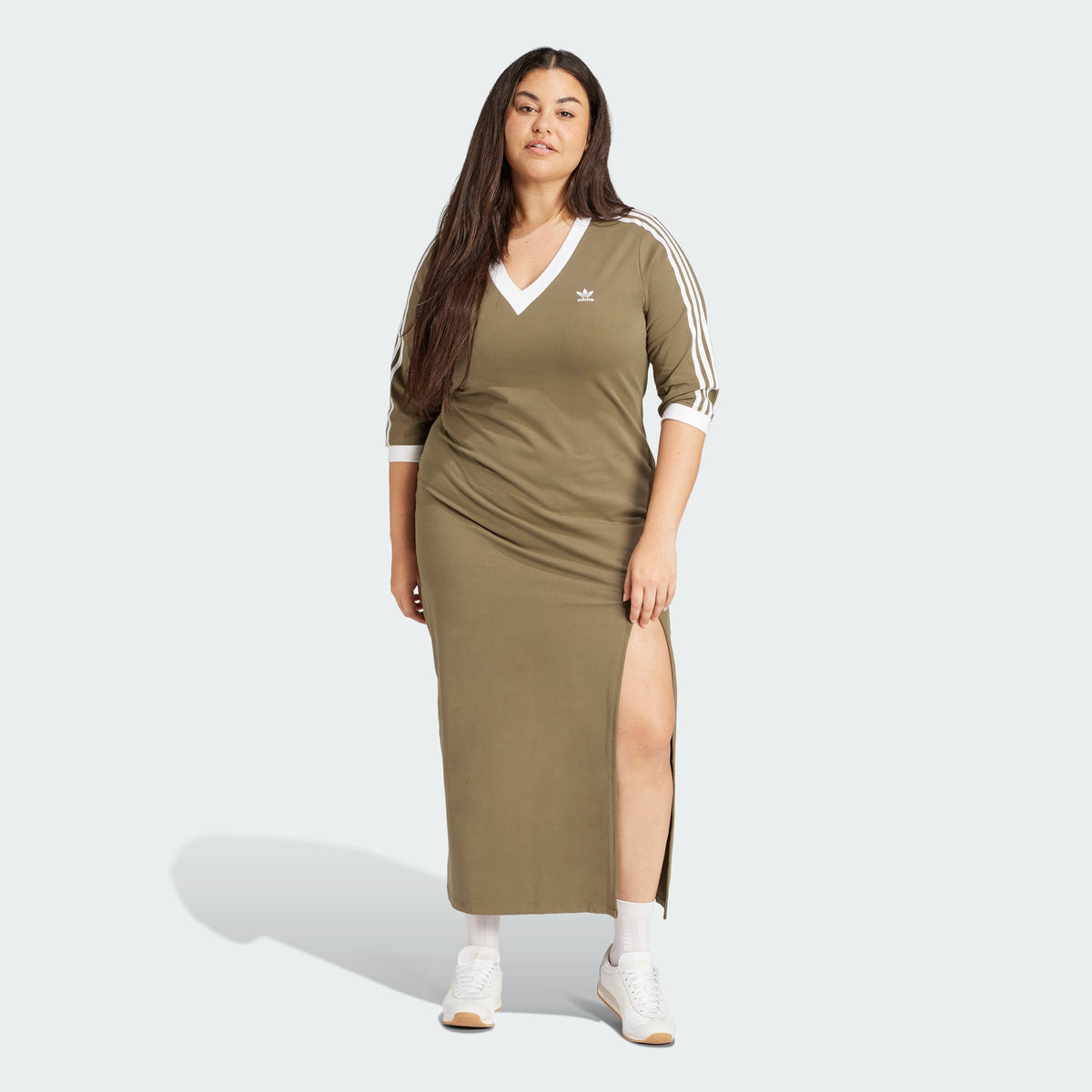 Women's adidas Adicolor Classics 3-Stripes V-Neck Maxi Dress (Plus Size)