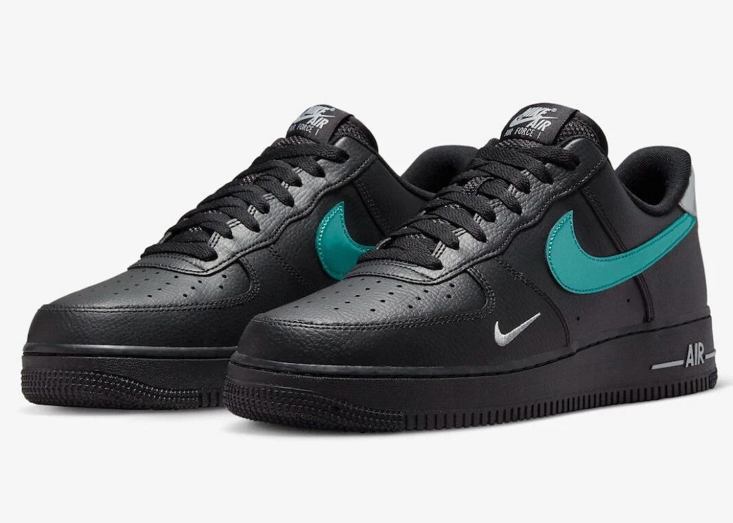 Men's Nike Air Force 1 '07 FD0654-001 Sneakers Black Blue Leather Lifestyle Shoes