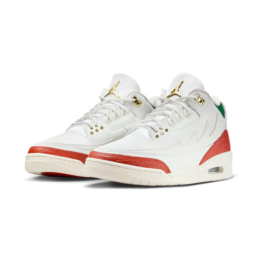 MENS AIR JORDAN 3 RETRO EL VUELO_SUMMIT WHITE/METALLIC GOLD-PINE GREEN