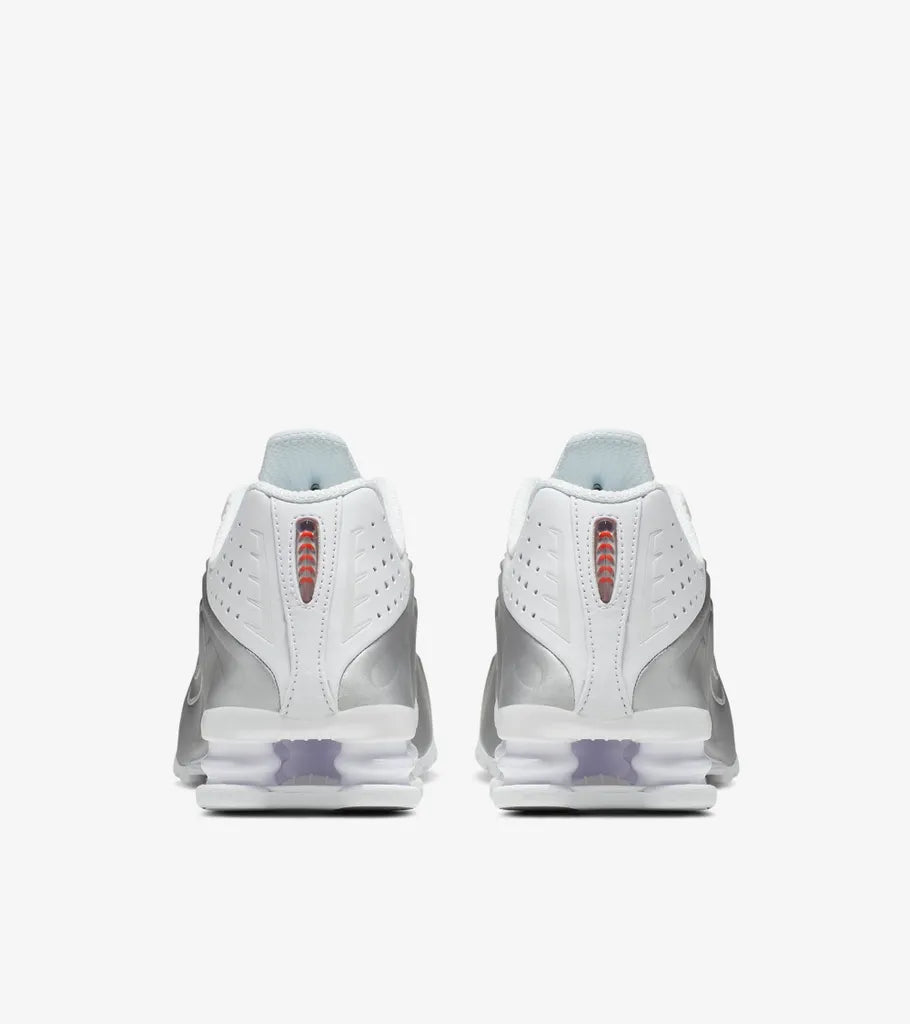 Nike Shox R4 White and Metallic Silver